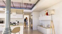 Beautiful industrial style kitchen with skylight