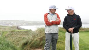 <p>Ian Poulter, father of Luke Poulter, with Dean Robertson, Captain of Team GB&amp;I during a practice round prior to the Walker Cup at Lahinch Golf Club on September 03, 2026 in Lahinch, County Clare. Pic: Oisin Keniry/R&amp;A/R&amp;A via Getty Images</p>