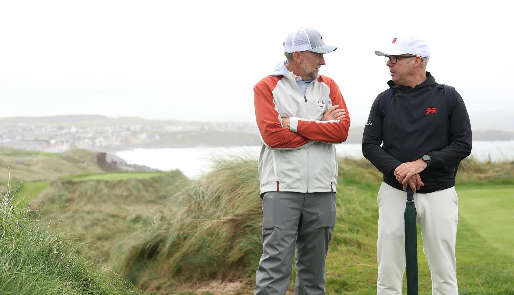 Ian Poulter, father of Luke Poulter, with Dean Robertson, Captain of Team GB&I during a practice round prior to the Walker Cup at Lahinch Golf Club on September 03, 2026 in Lahinch, County Clare. Pic: Oisin Keniry/R&A/R&A via Getty Images