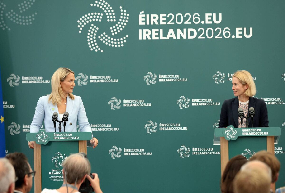 Helen McEntee and Kaja Kallas take part in a joint press conference at Druids Glen, Co Wicklow. The EU on September 2 said it had summoned Russia's top diplomat as it eyed sanctions after a drone incident in Germany that the bloc's foreign policy chief said bore the marks of 'state-sponsored terrorism'. Picture: Paul Faith/AFP Helen McEntee and Kaja Kallas take part in a joint press conference at Druids Glen, Co Wicklow. The EU on September 2 said it had summoned Russia's top diplomat as it eyed sanctions after a drone incident in Germany that the bloc's foreign policy chief said bore the marks of 'state-sponsored terrorism'. Picture: Paul Faith/AFP