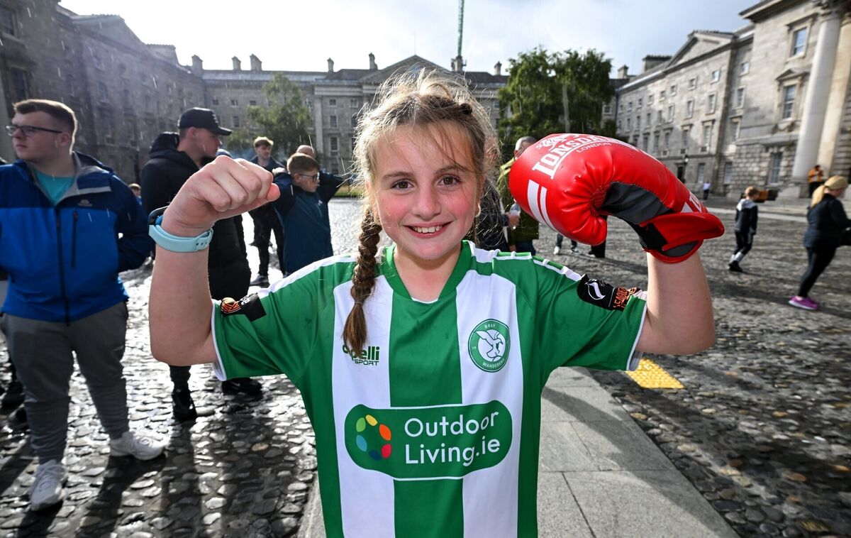 Katie Taylor supporter Amber Martin, from Shankill in Dublin, before the ceremonial weigh-ins, held at Trinity College in Dublin. Picture Stephen McCarthy/Sportsfile Katie Taylor supporter Amber Martin, from Shankill in Dublin, before the ceremonial weigh-ins, held at Trinity College in Dublin. Picture Stephen McCarthy/Sportsfile