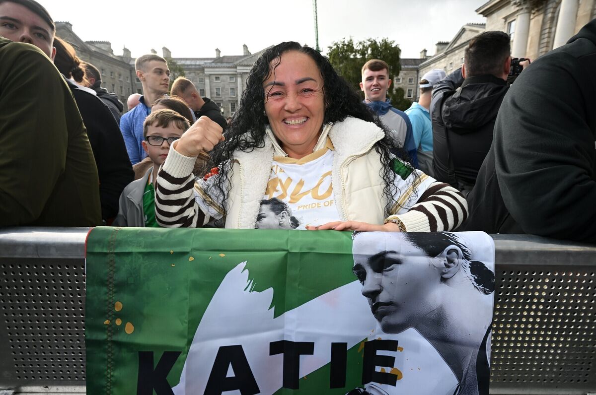 Katie Taylor supporter Sandy Doyle before the ceremonial weigh-in, which took place ahead of the Once Upon A Time boxing card at Croke Park. Picture: Stephen McCarthy/Sportsfile Katie Taylor supporter Sandy Doyle before the ceremonial weigh-in, which took place ahead of the Once Upon A Time boxing card at Croke Park. Picture: Stephen McCarthy/Sportsfile