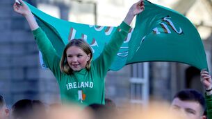 <p>Ahead of her farewell battle in Croke Park on Saturday night, the crowds gathered outside the college to hail the woman who changed women’s sport forever. Picture: Gary Carr/Inpho</p>