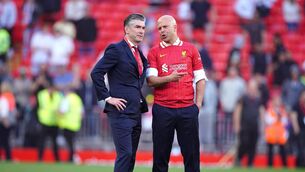 <p>Liverpool’s sporting director Richard Hughes, left, has stepped down. Pic: Peter Byrne/PA Wire</p>