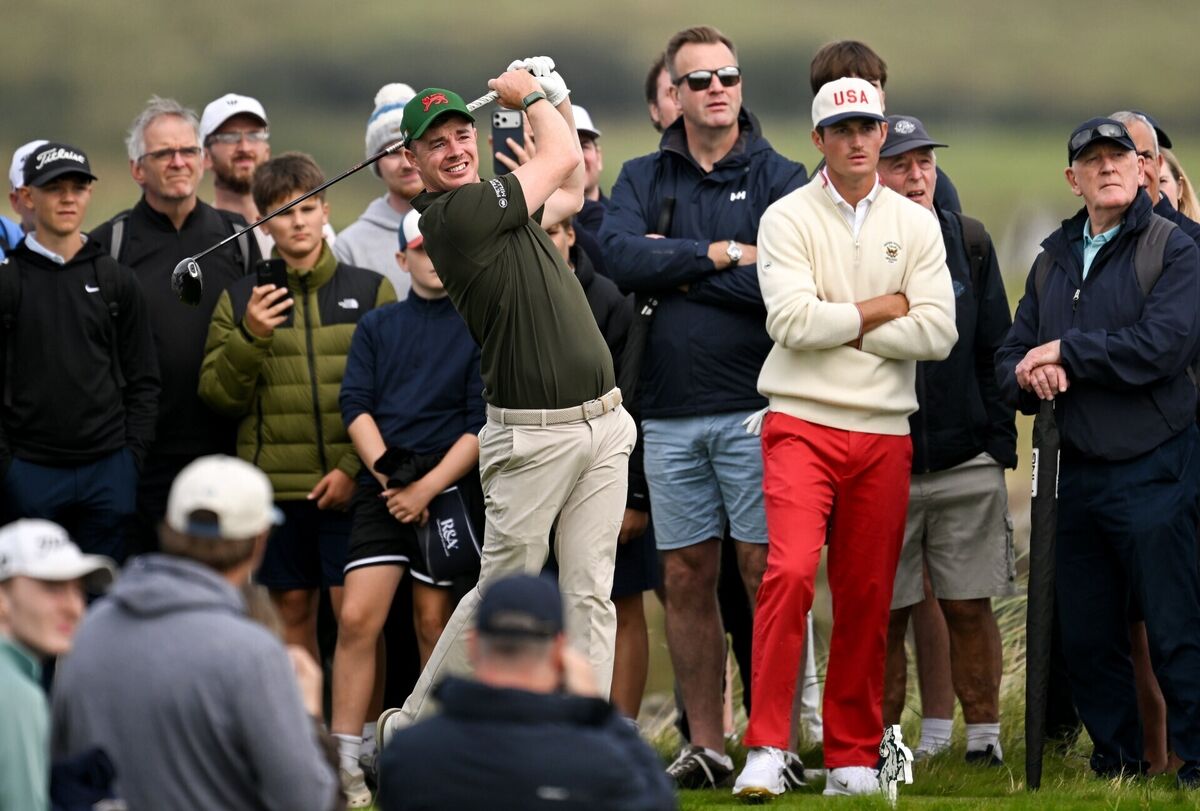 Stuart Grehan of Great Britain and Ireland watches his tee shot on the 17th. Pic: Ramsey Cardy/Sportsfile Stuart Grehan of Great Britain and Ireland watches his tee shot on the 17th. Pic: Ramsey Cardy/Sportsfile