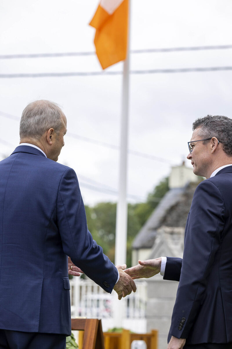  Taoiseach Micheál Martin and culture minister Patrick O'Donovan at the commemoration to mark the centenary of the Dromcollogher Cinema fire. Picture: Arthur Ellis