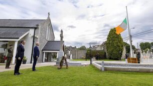 <p> Taoiseach Micheál Martin and culture minister Patrick O’Donovan hosted a commemoration to mark the centenary of the Dromcollogher Cinema fire. Picture: Arthur Ellis</p>