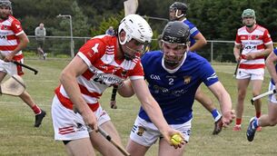 <p>Daniel O'Donovan (Courcey Rovers) is tackeld by Eoin Lombard (Ballinhassig) in the Co-Op Superstores Senior A Hurling Championship in Kilbrittain. Picture: Martin Walsh.</p> <p>Daniel O'Donovan (Courcey Rovers) is tackeld by Eoin Lombard (Ballinhassig) in the Co-Op Superstores Senior A Hurling Championship in Kilbrittain. Picture: Martin Walsh.</p>