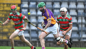 <p> Full forward Daniel Mangan, St Catherine's in action against Tracton in the final minutes of the Co-Op Superstores Cork Premier Junior Hurling Championship at Pairc Ui Rinn. Picture: Larry Cummins</p> <p> Full forward Daniel Mangan, St Catherine's in action against Tracton in the final minutes of the Co-Op Superstores Cork Premier Junior Hurling Championship at Pairc Ui Rinn. Picture: Larry Cummins</p>