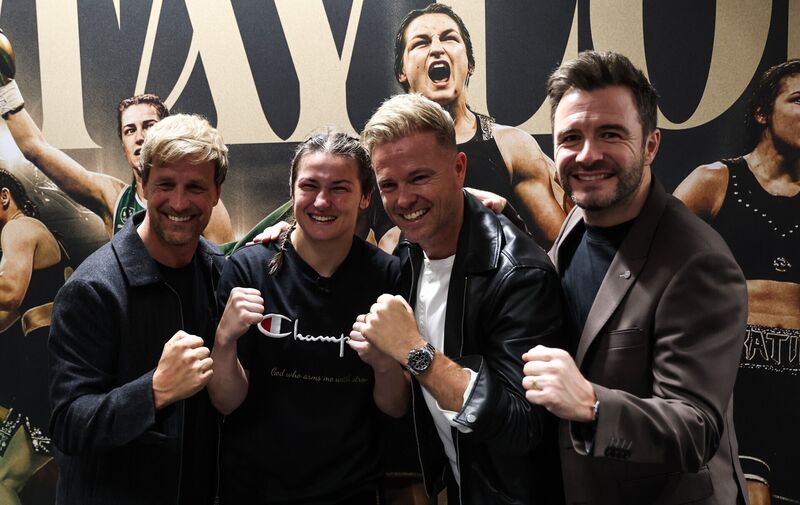 Westlife’s Nicky Byrne, Kian Egan and Shane Filan with Katie Taylor in the dressing room after her win in Croke Park. Pic: INPHO/Gary Carr Westlife’s Nicky Byrne, Kian Egan and Shane Filan with Katie Taylor in the dressing room after her win in Croke Park. Pic: INPHO/Gary Carr