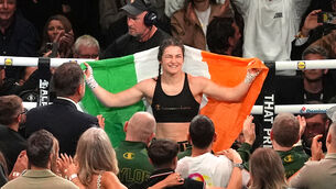 <p>Katie Taylor celebrates after the victory in her final professional bout before retirement at Croke Park.</p> <p>Katie Taylor celebrates after the victory in her final professional bout before retirement at Croke Park.</p>