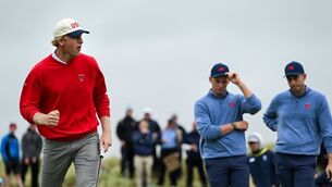 <p>William Jennings and Ryder Cowan had a 4&amp;3 win over Niall Sheils Donegan and Josh Hill in the foursomes at the Walker Cup. Pic: Ramsey Cardy/Sportsfile</p>