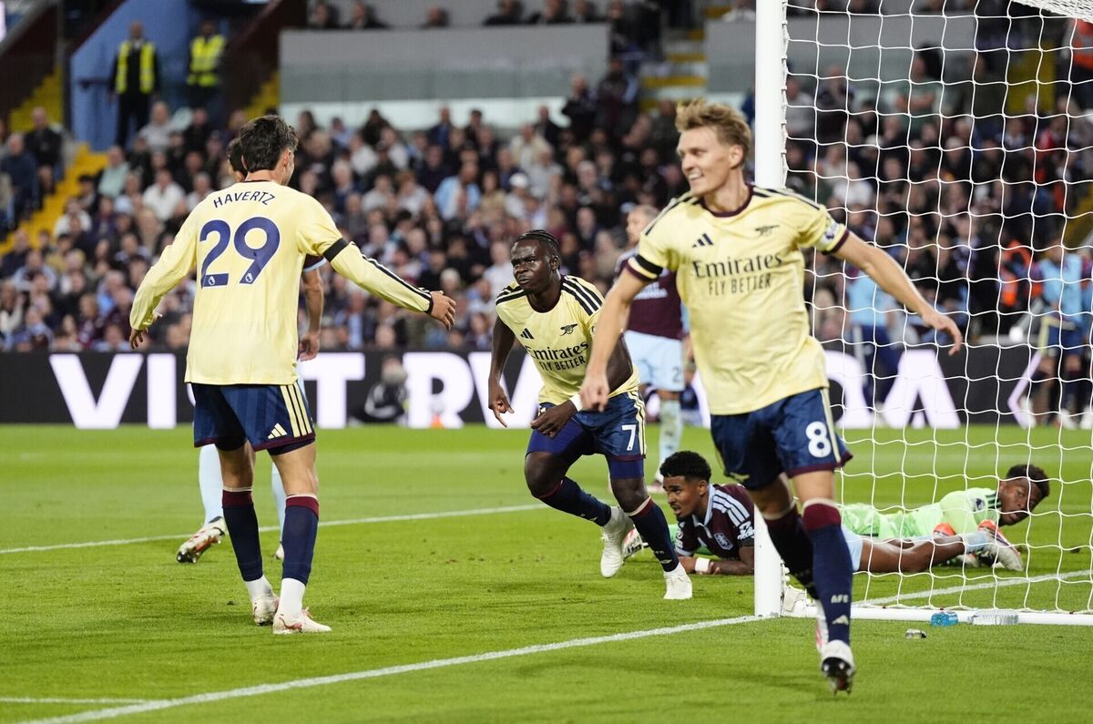 Bukayo Saka scores Arsenal’s winner at Aston Villa on Monday. Pic: Nick Potts/PA Bukayo Saka scores Arsenal’s winner at Aston Villa on Monday. Pic: Nick Potts/PA