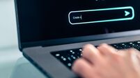 AI prompt chat bot. Search website to generate data, text or image. Man using computer with artificial intelligence app. Virtual