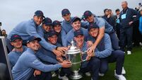 Team Great Britain & Ireland celebrate with the Walker Cup 6/9/2026