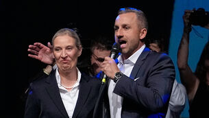 Ulrich Siegmund speaks beside party leader Alice Weidel at an election party for the Alternative for Germany (AfD) after the Saxony-Anhalt state elections in Magdeburg, eastern Germany on Sunday (Matthias Schrader/AP) Ulrich Siegmund speaks beside party leader Alice Weidel at an election party for the Alternative for Germany (AfD) after the Saxony-Anhalt state elections in Magdeburg, eastern Germany on Sunday (Matthias Schrader/AP)