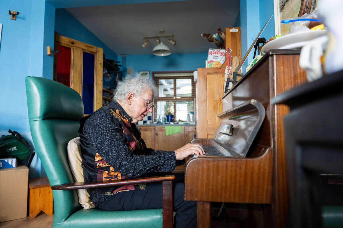 Jimmy Crowley playing the piano at his home in Cobh. Picture: Noel Sweeney