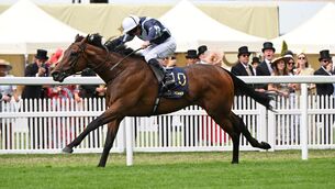 <p>Enceladus and Ryan Moore winning the King George V Stakes at Royal Ascot in June. Pic: Healy Racing</p>