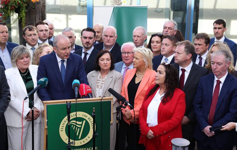 Taoiseach Micheál Martin with party colleagues speaking to the media on the first day of the Fianna Fáil think-in at the Tullamore Court Hotel. Picture: Damien Eagers Taoiseach Micheál Martin with party colleagues speaking to the media on the first day of the Fianna Fáil think-in at the Tullamore Court Hotel. Picture: Damien Eagers