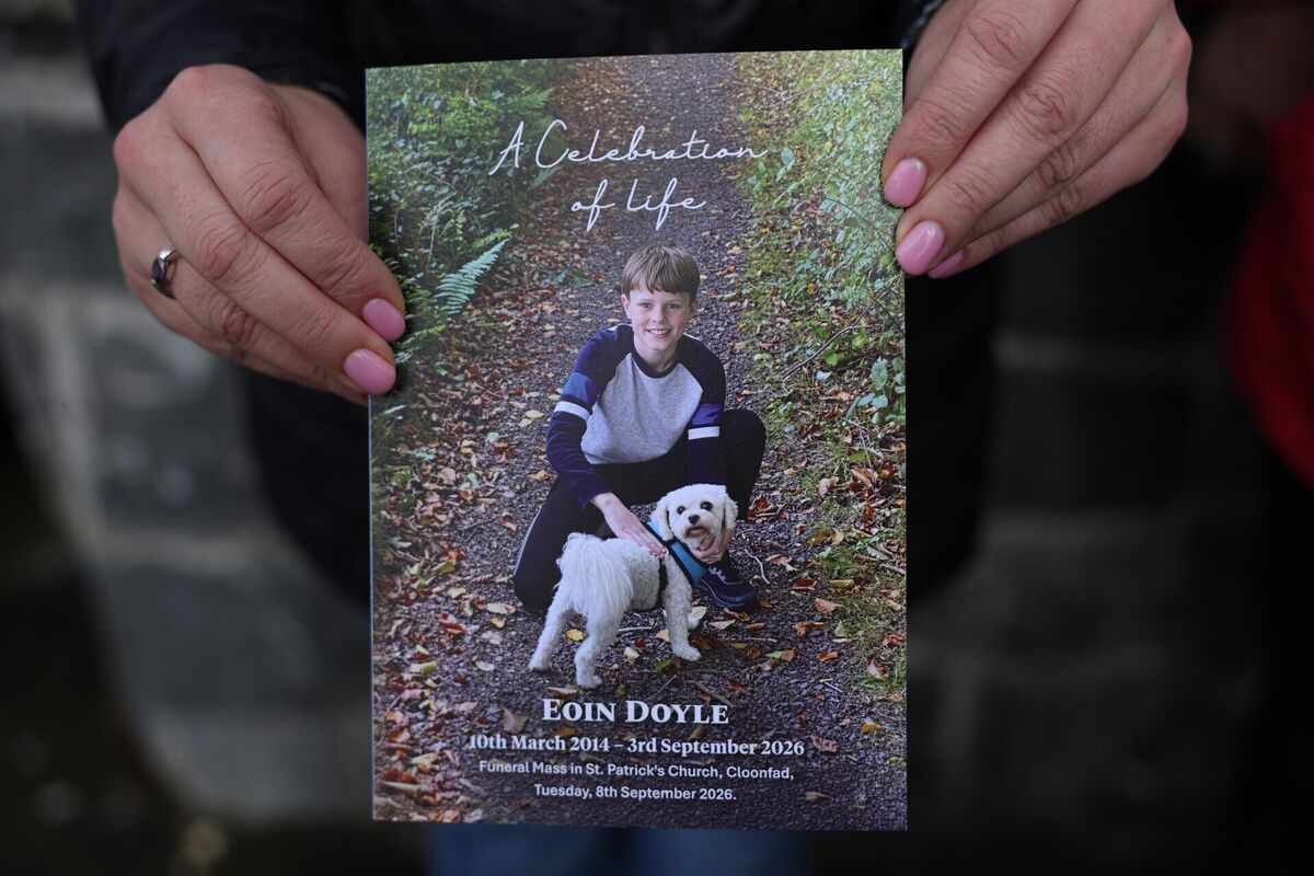 The Order of Service for the funeral of Eoin Doyle at St. Patrick's Church in Cloonfad, Co Mayo. Photo: Clodagh Kilcoyne/PA Wire The Order of Service for the funeral of Eoin Doyle at St. Patrick's Church in Cloonfad, Co Mayo. Photo: Clodagh Kilcoyne/PA Wire
