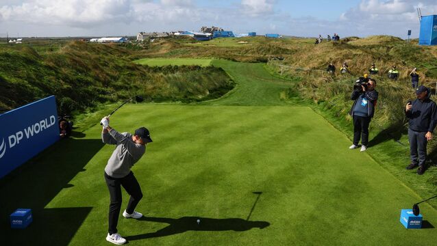 <p>THE CHAMP IS HERE: Rory McIlroy tees off the eighteenth. Pic: ©INPHO/Ben Brady.</p>