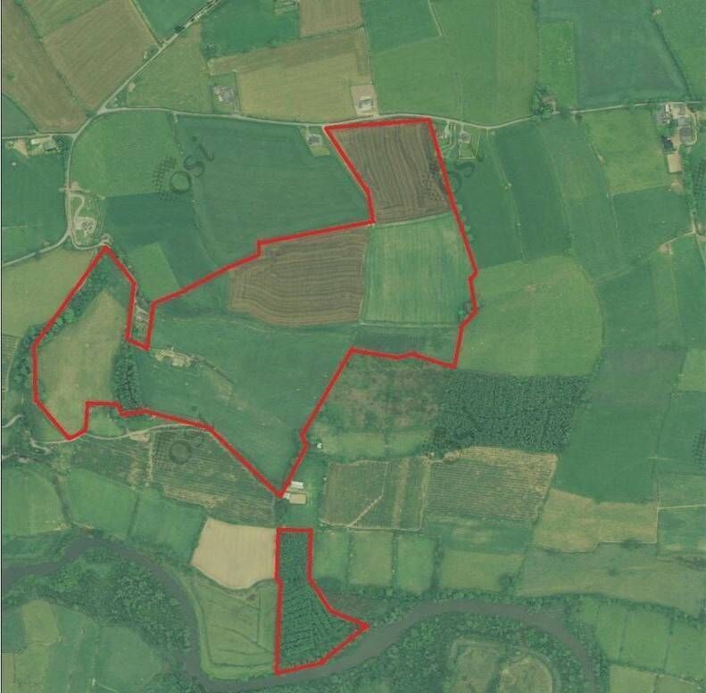 Marked aerial photo of the 77-acre farm at Curraheen South, Tallow, Co Waterford. File picture