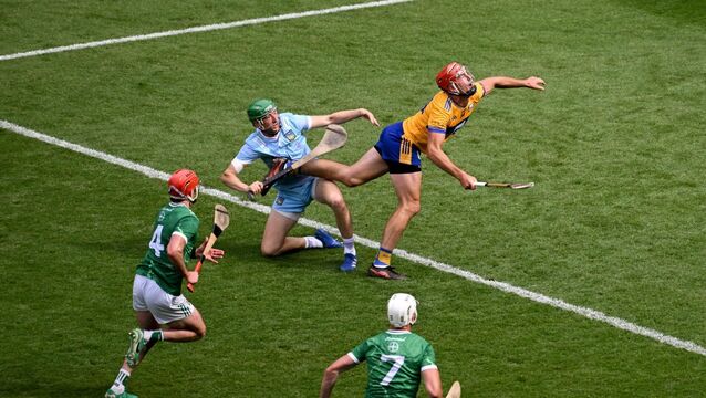 <p>KEY MOMENT: Limerick goalkeeper Nickie Quaid fouls Peter Duggan of Clare, which resulted in a Clare penalty, during the All-Ireland SHC semi-final. Pic: Daire Brennan/Sportsfile</p>