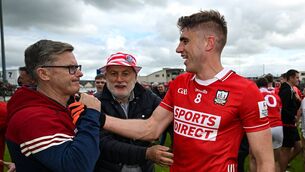 <p>Ian Maguire of Cork and coach Kevin Murray celebrate after beating Donegal. Pic: Ramsey Cardy/Sportsfile</p>