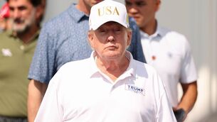 <p>US President Donald Trump exits the club house during day four of LIV Golf New York at Trump National Golf Club on August 09, 2026 in Bedminster, New Jersey. (Photo by Jordan Bank/Getty Images)</p>