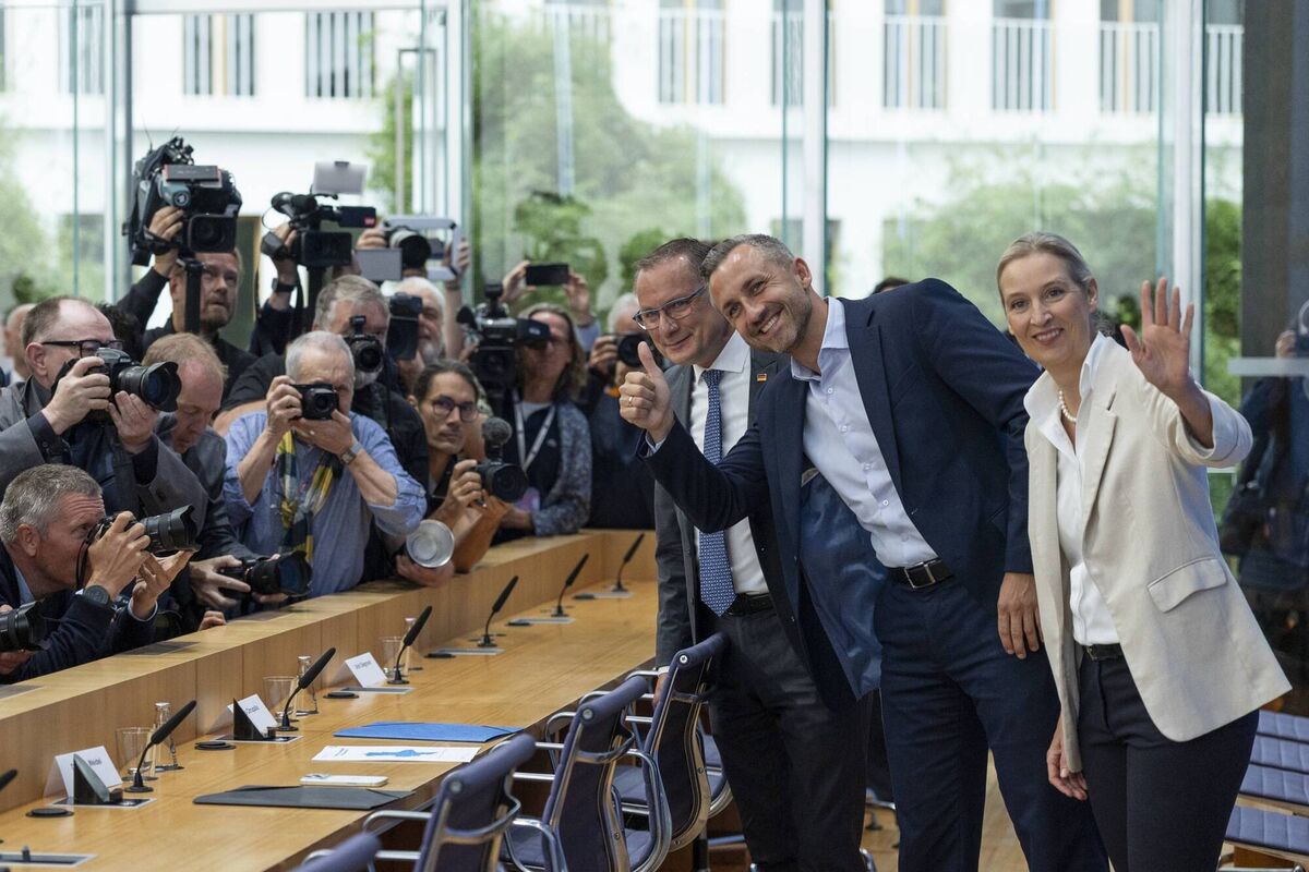 Ulrich Siegmund (centre), Tino Chrupalla (left) and Alice Weidel (right) of the far-right Alternative für Deutschland (AfD). Picture: Maja Hitij/Getty Images Ulrich Siegmund (centre), Tino Chrupalla (left) and Alice Weidel (right) of the far-right Alternative für Deutschland (AfD). Picture: Maja Hitij/Getty Images