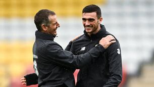<p>2020: Republic of Ireland under-21 manager Jim Crawford and Troy Parrott. Pic: Harry Murphy/Sportsfile</p> <p>2020: Republic of Ireland under-21 manager Jim Crawford and Troy Parrott. Pic: Harry Murphy/Sportsfile</p>