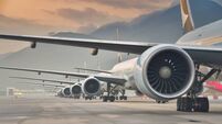 Aircrafts grounded at the Airport, sunrise