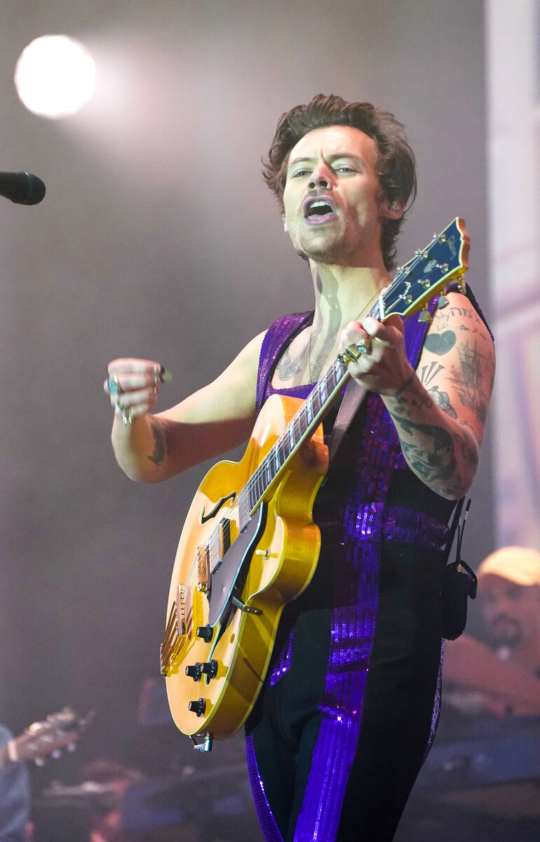 Harry Styles performing on the main stage during the BBC Radio 1's Big Weekend at the War Memorial Park in Coventry. 
