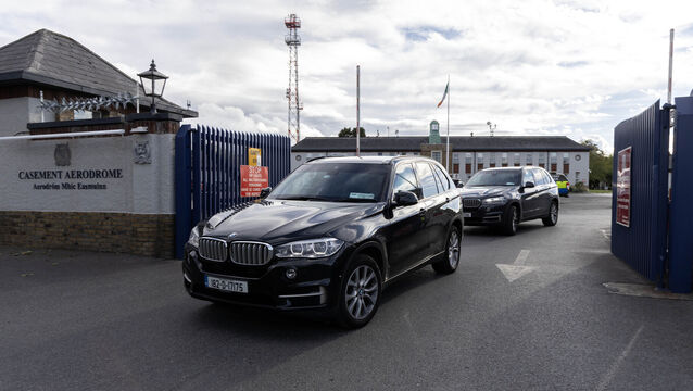 <p>The Garda convoy carrying Jason Hutch, son of Gerry "The Monk' Hutch pictured this evening leaving Casement Aerodrome, following his extradition from Lanzarote. Picture: Colin Keegan, Collins, Dublin.</p>