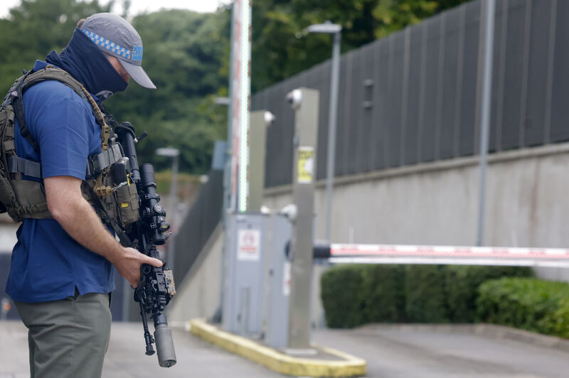 Armed gardaí at the Central Criminal Court as Jason Hutch, son of Gerry 'The Monk' Hutch was extradited from Lanzarote on organised crime charges. Picture: Leah Farrell/© RollingNews.ie