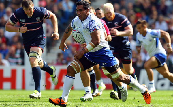 Samoa's Maurie Fa'asavalu runs through the USA defence. Picture: PA Samoa's Maurie Fa'asavalu runs through the USA defence. Picture: PA