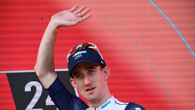 <p>There were 500m remaining in Stage 19 of the Vuelta ​a Espana when Eddie Dunbar overtook Santiago Buitrago. Pic: MIGUEL RIOPA/AFP via Getty Images)</p>