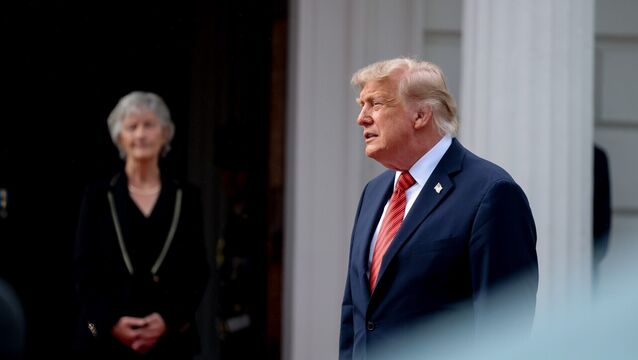 <p>President Connolly and US President Donald Trump at Áras an Uachtaráin. Picture: Tony Maxwell/Maxwells/PA Wire</p>