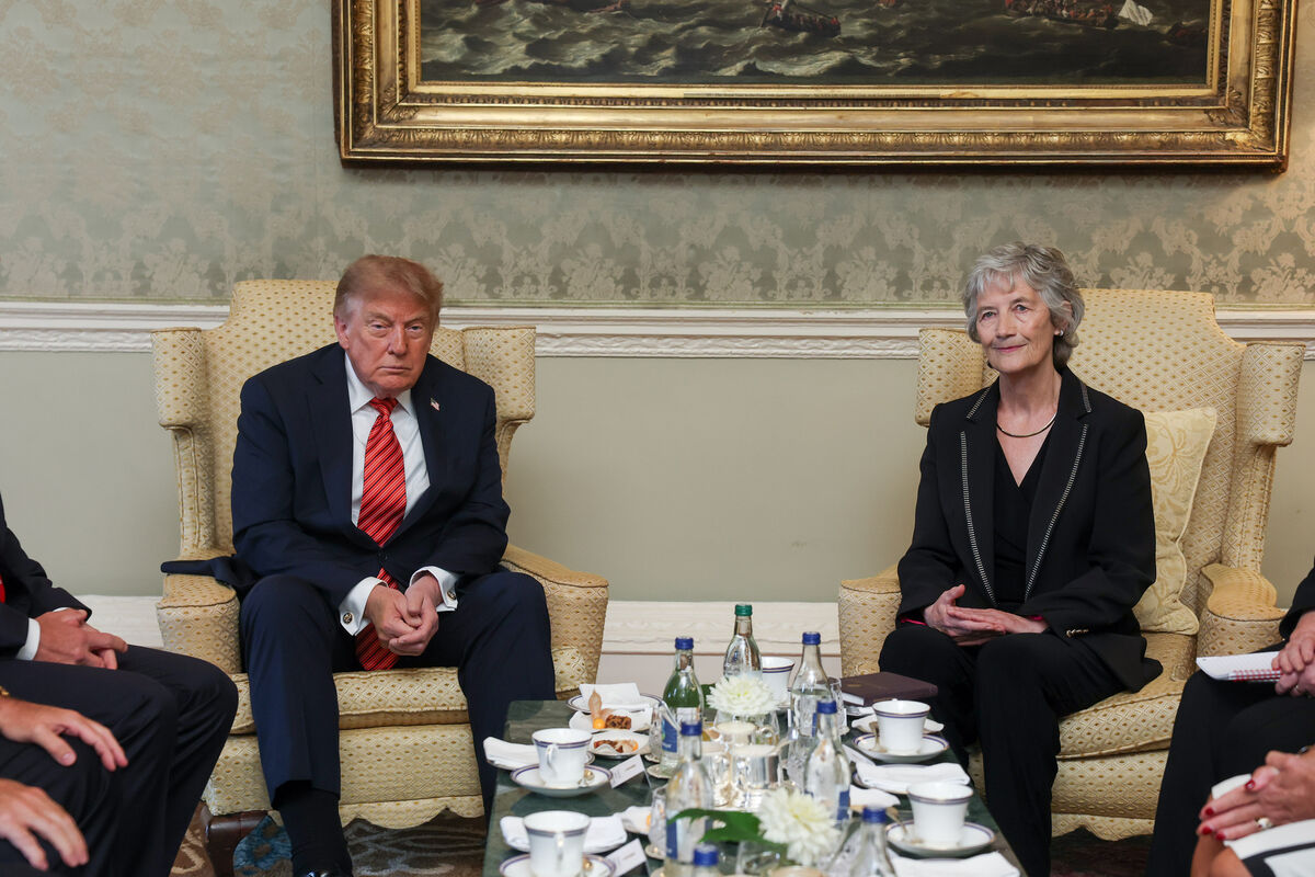 Catherine Connolly and Donald Trump at Áras an Uachtaráin. Picture: Tony Maxwell/Maxwells/PA Wire