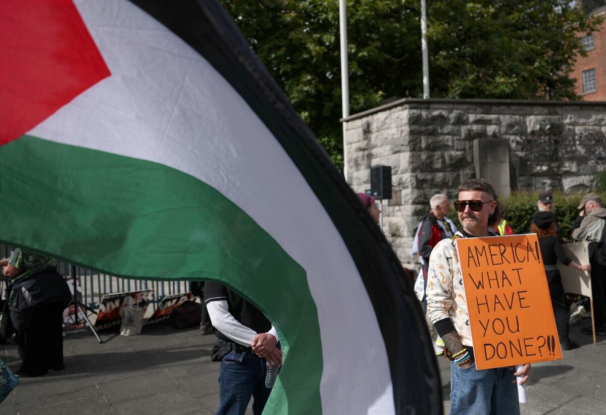 The Dublin protest was largely concerned with Donald Trump's policy on Palestine. Picture: Clodagh Kilcoyne/PA Wire The Dublin protest was largely concerned with Donald Trump's policy on Palestine. Picture: Clodagh Kilcoyne/PA Wire