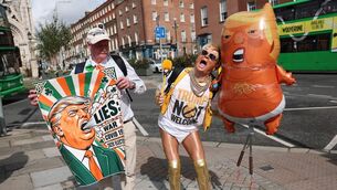<p>People taking part in an anti-Trump protest march through Dublin. Picture: Clodagh Kilcoyne/PA Wire</p>