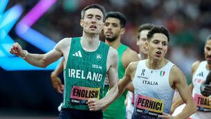 <p>POWERFUL: Ireland’s Mark English finishes first. Pic: ©INPHO.</p>