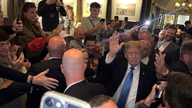 US president Donald Trump walks through the members bar of his Doonbeg golf resort as he attends the Irish Open. Picture: Claudia Savage/PA Wire <p>US president Donald Trump walks through the members bar of his Doonbeg golf resort as he attends the Irish Open. Picture: Claudia Savage/PA Wire</p>