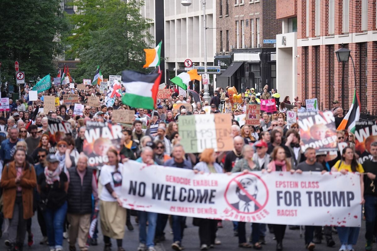 People take part in an anti-Trump protest march through Dublin. Picture: James Manning/PA Wire People take part in an anti-Trump protest march through Dublin. Picture: James Manning/PA Wire