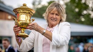 <p>Trainer Jessica Harrington after winning The Royal Bahrain Irish Champion Stakes (Group 1) with Hotazhell Pic: ©INPHO/Morgan Treacy</p>