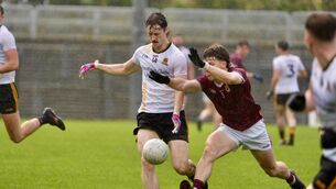 <p>Clyda Rovers’ David Cooney shoots for a point as Bishopstowns’ Kevin Murphy closes in. Picture by Noel Sweeney</p> <p>Clyda Rovers’ David Cooney shoots for a point as Bishopstowns’ Kevin Murphy closes in. Picture by Noel Sweeney</p>