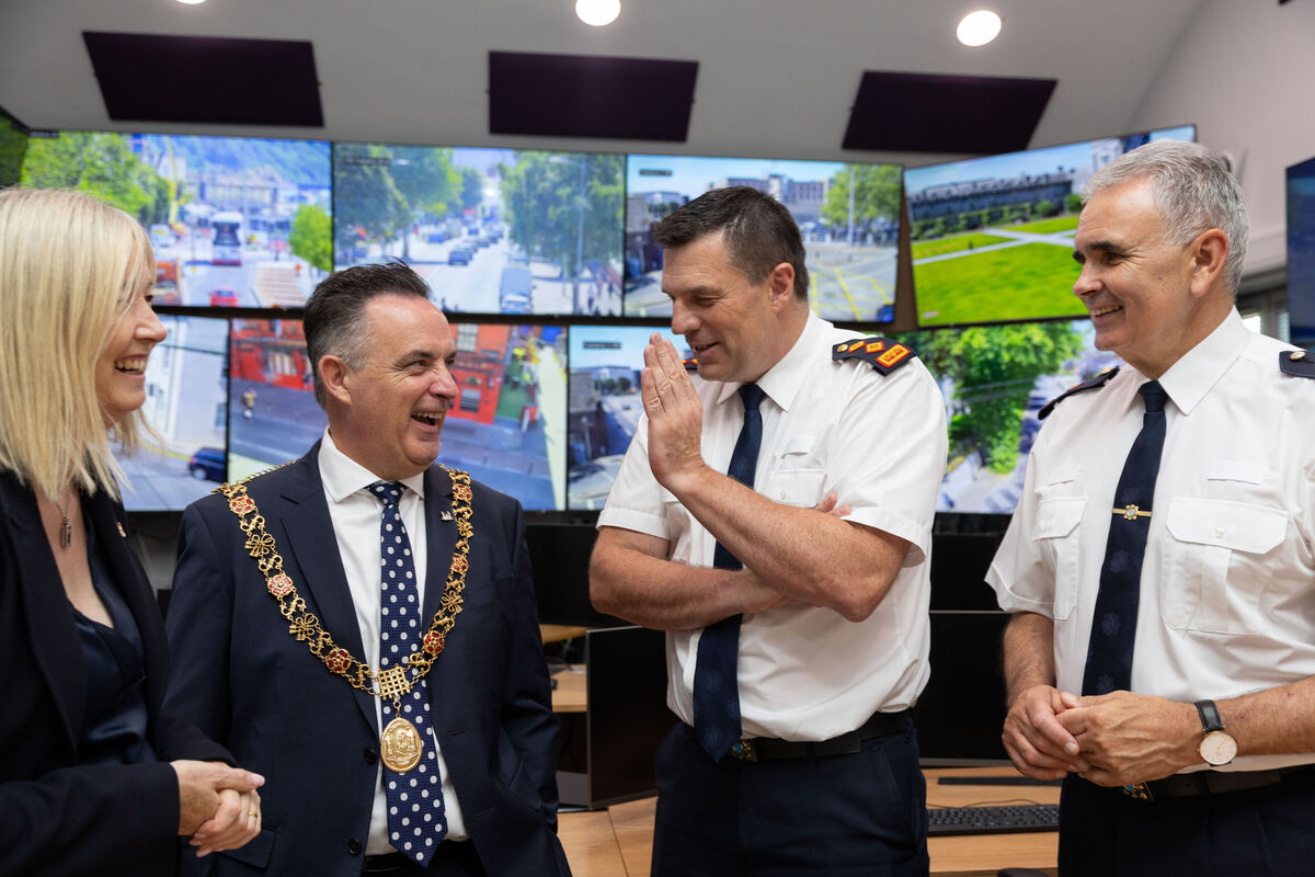  Lord Mayor Damian Boylan and Cork City Council director of services Rebecca Loughry with Chief Superintendent Colm Noonan and Superintendent John Deasy during the Lord Mayor's courtesy call to to Anglesea St Garda Station in July. Picture: Darragh Kane