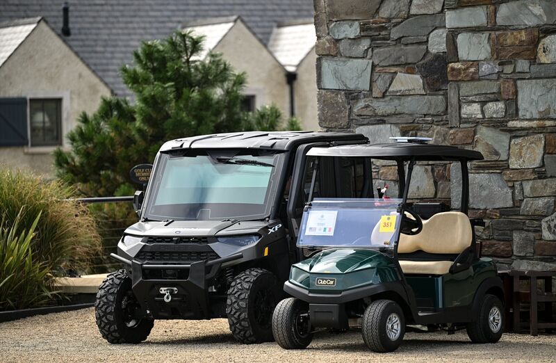 The specially armoured golf buggy provided for US president Donald Trump during the Amgen Irish Open Golf Championship 2026 at Trump International Golf Links in Doonbeg, Clare. Picture: Brendan Moran/Sportsfile The specially armoured golf buggy provided for US president Donald Trump during the Amgen Irish Open Golf Championship 2026 at Trump International Golf Links in Doonbeg, Clare. Picture: Brendan Moran/Sportsfile