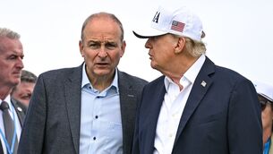 <p>Taoiseach Micheál Martin and US president Donald Trump at the final day of the Irish Open. Picture: Brendan Moran/Sportsfile</p>
