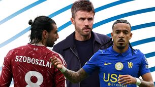 <p>Dominik Szoboszlai, Michael Carrick and Malo Gusto, Images via Getty</p>